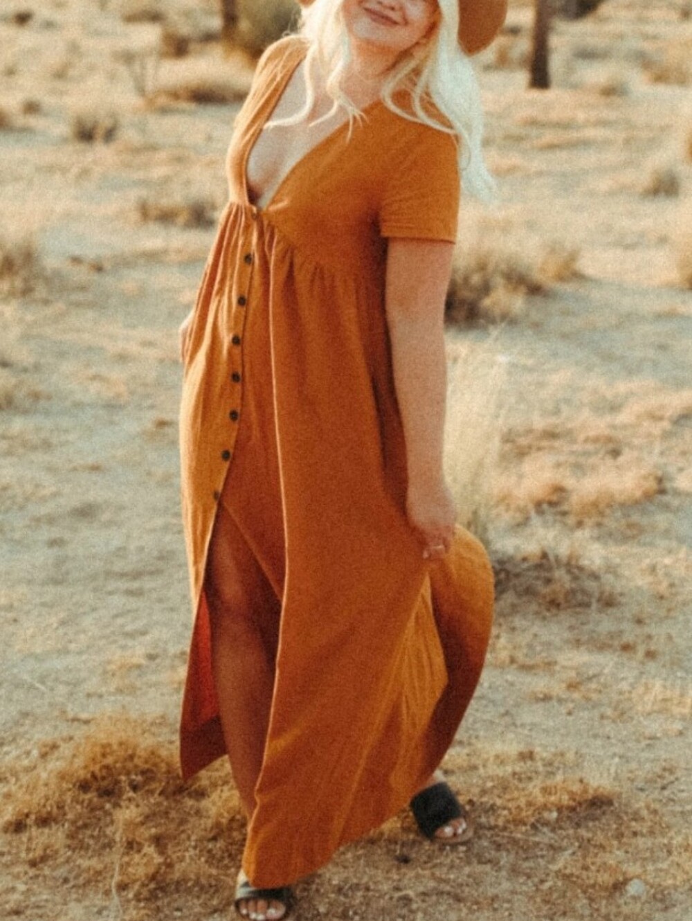 Rare Free People Kinsley Rustic Buttoned Front Dress Boho